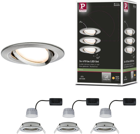 Lampa wpuszczana LED Paulmann 3-stopniowy zestaw podstawowy nova coin obrotowy okrągły 84 mm 50° moneta 3x6w 3x470lm 230v z możliwością ściemniania 2700k stal szczotkowana