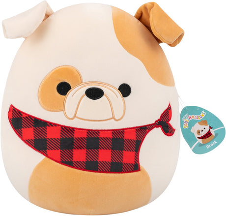 Squishmallows - średni pluszowy brock 30cm - biało-brązowy buldog w kraciastej chustce
