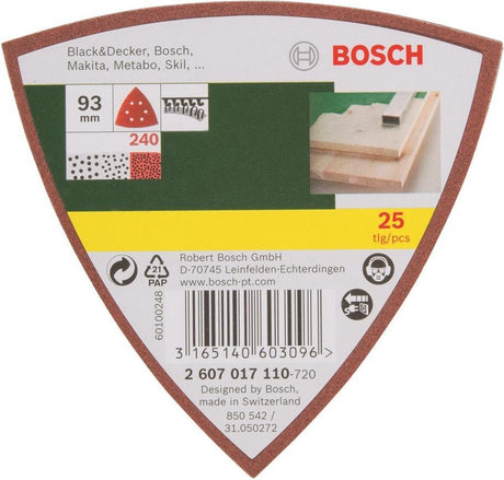 Bosch 25-częściowy zestaw arkuszy ściernych do szlifierki Delta - mocowanie na rzepy - ziarnistość 240