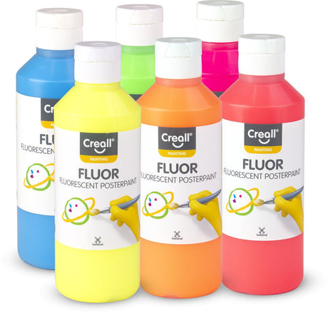 Zestaw gwaszów Creall - fluoro - farba fluorescencyjna - zestaw 6 fluorescencyjnych kolorów - 6x250ml - dla dzieci i osób kreatywnych - wyprodukowano w Holandii