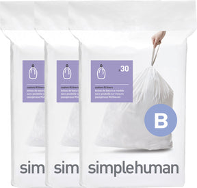Simplehuman code b afvalzakken - 6 liter - 90 stuks - met trekband - wit