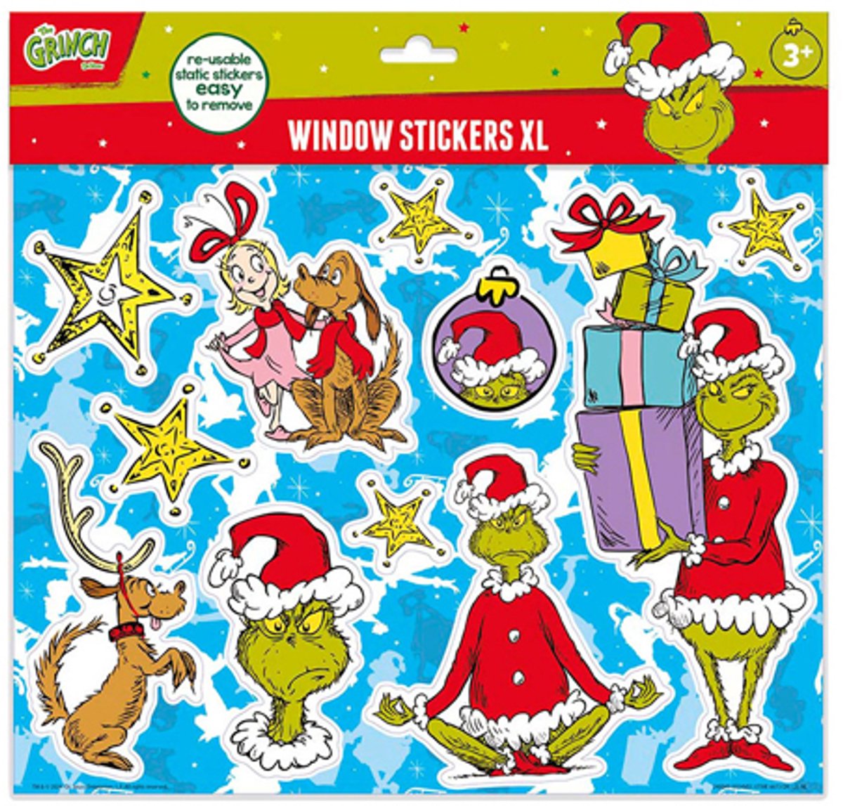 Totum the grinch naklejki na okno xl - ruchome, nietrwałe naklejki wielokrotnego użytku - kreatywne zabawki od 3 lat dekoracja okna