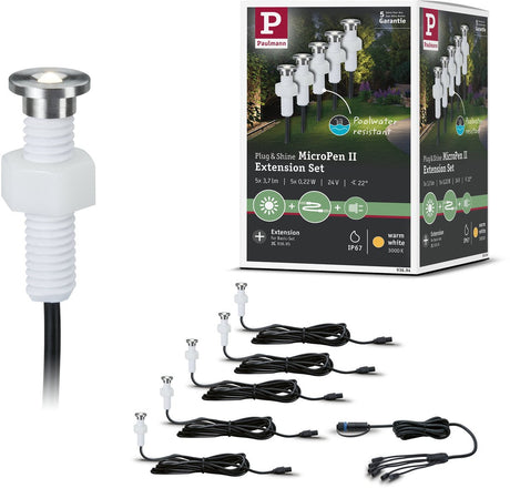 Paulmann Plug Shine LED Ground Lampa wpuszczana Micropen II Zestaw rozszerzający IP67 3000K 5x0,2W Srebrna