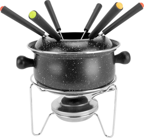 Przytulny, modny zestaw do fondue z 6 widelcami - emaliowany - ø 16cm
