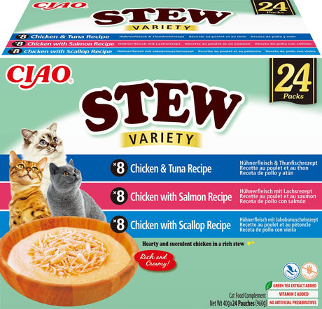 Inaba ciao stew kattenvoer natvoer kip zeevruchten maaltijdzakjes 24x40g