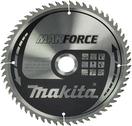 Piła tarczowa Makita do drewna | makforce | ø 235mm otwór na oś 30mm 60t - b-32415