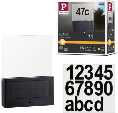 Paulmann solarne oświetlenie numeru domu LED Neda czujnik ruchu IP44 3000K 27LM antracyt