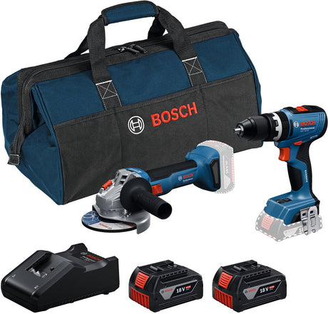 Profesjonalny zestaw narzędzi Bosch 18v - zestaw kombinacji - gws 18v-8 + gsb 18v-65 + 2x gba 18v 4.0 ah + ładowarka gal 18v-40