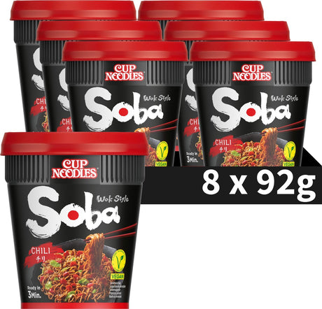 Nissin soba cup noodles - makaron w stylu chili wok - makaron instant - wegański - 8 sztuk