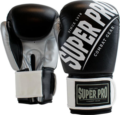 Super pro combat gear (kick)bokshandschoenen rebel zwart grijs wit 12oz