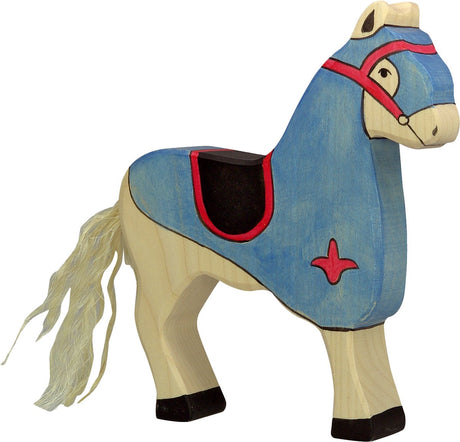 Bajki i rycerze Holztiger - niebieski koń konkursowy - 15x3x17cm - drewniana figura - ręcznie robione