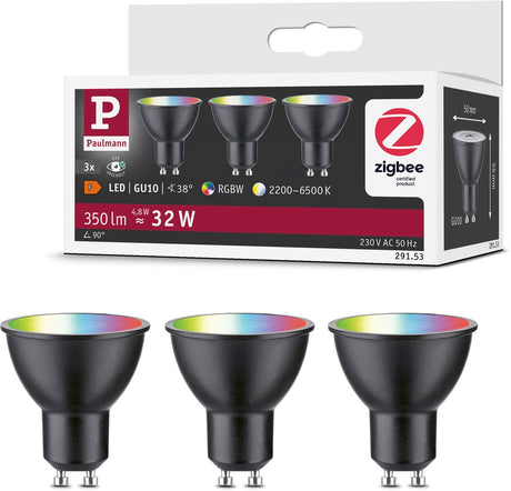 Paulmann Standard 230 V Inteligentny Dom ZigBee 3.0 Odbłyśnik LED Gu10 3x350LM 3x4,8W RGBW+ Możliwość ściemniania Czarny Mat