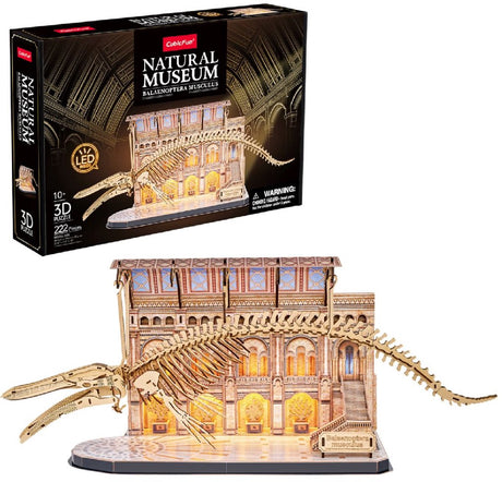 Cubic fun - puzzle 3D - drewno - płetwal błękitny z diodą LED