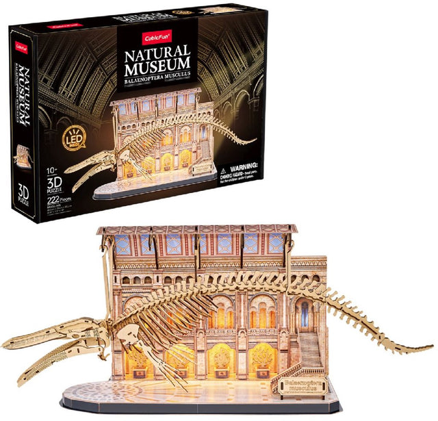 Cubic fun - puzzle 3D - drewno - płetwal błękitny z diodą LED