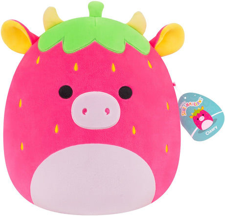 Squishmallows - średni plusz 30cm przezroczysty - jaskraworóżowa truskawkowa krowa