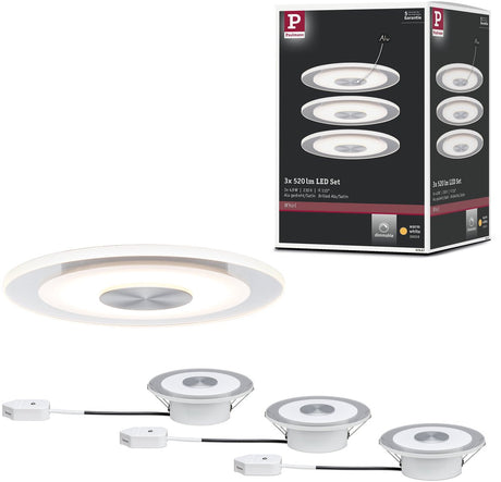 Paulmann premium lampa wpuszczana LED wirowa zestaw podstawowy okrągły 120 mm 3x4,9w 3x180lm 230v ściemnialna 3000k aluminium toczone, satyna