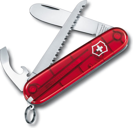 Victorinox mój pierwszy scyzoryk dziecięcy - 9 funkcji - przezroczysty czerwony - w zestawie sznurek na szyję