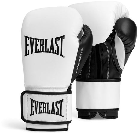 Rękawice Everlast Powerlock i treningowe (kick)boxingowe na rzep, biało-czarne, 12 uncji