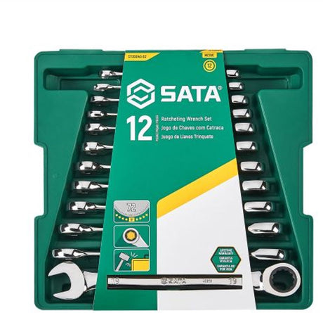 Sata ST09040-02 - Zestaw 12 kluczy oczkowych z grzechotką - 8-19mm - dożywotnia gwarancja