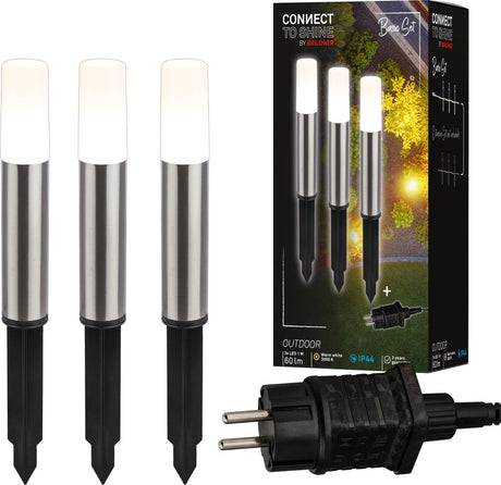 Briloner connect to Shine - oświetlenie ścieżki LED - zestaw 3 szt. - zestaw startowy do oświetlenia ogrodowego - lampa stojąca - ip44 - ciepłe białe światło - ø4x36 cm - kabel 1,5 m