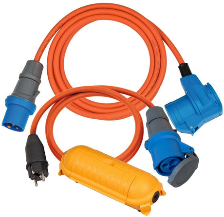 Zestaw startowy kempingowy Brennerstuhl cee kabel adapterowy 1,5 m, przedłużacz cee 230 V 3 m, sejf duży ip44 (idealne akcesoria kempingowe na każde wakacje na kempingu, ip44)