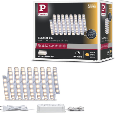 Podstawowy zestaw taśm led Paulmann maxled 500 3m powlekany ciepłą bielą 18w 550lm m 2700k 36va