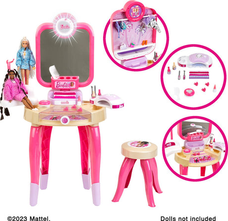 Klein Toys Barbie Beauty Studio Happy Vibes - w tym. przybory kuchenne i suszarka do paznokci z efektami powietrza i światła - różowy beż