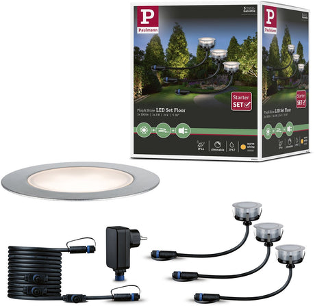 Paulmann Plug Shine LED Ground Lampa Wpuszczana Podłogowa Eco Zestaw Podstawowy IP67 3000K 3x2W 21VA Srebrny