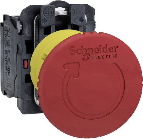Schneider electric xb5as8442 przycisk zatrzymania awaryjnego metalowy przedni pierścień, z wyłącznikiem, okrągły, z możliwością resetowania, zamykany