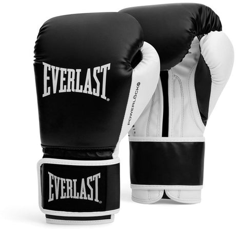 Rękawice Everlast Powerlock i treningowe (kick)boxingowe na rzep, czarno-białe, 12 uncji