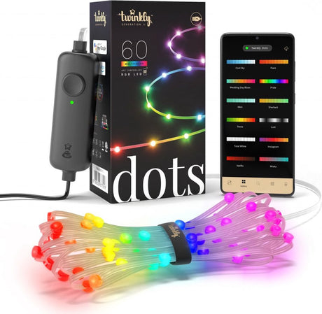 Twinkly Dots – elastyczny przewód świetlny LED sterowany aplikacją 60 RGB (16 milionów kolorów) Przezroczysty przewód o długości 3 metrów