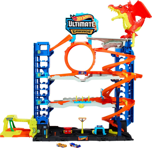 Hot Wheels – miejski zestaw do zabawy w garażu – z 2 metalowymi samochodzikami
