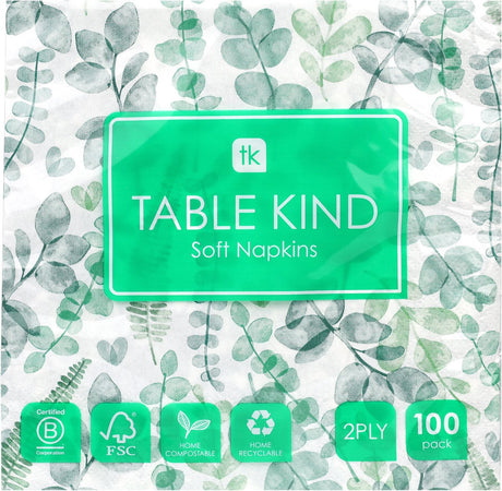 Talking tables table kind 100 soft green paper napkins – eucalyptus design – 2-ply 33 cm – disposable party wedding napkins for everyday use – recyclable – made in eu