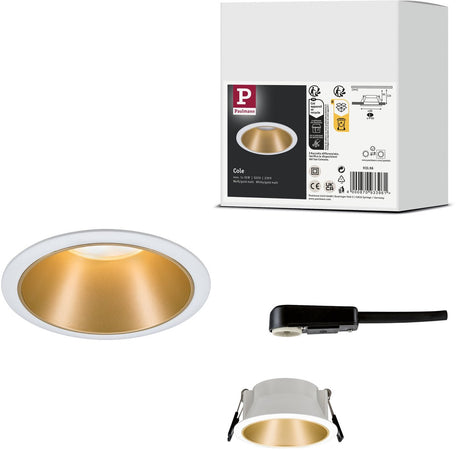Kolumna lampy wpuszczanej Paulmann okrągła 88 mm gu10 max. 10w 230v, ściemnialna, biała, złota matowa
