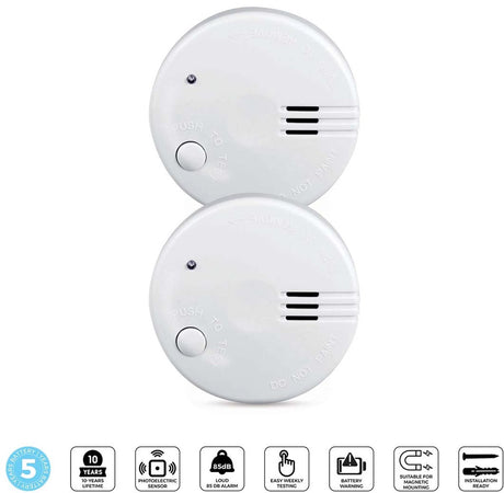 Alecto SD510 - mini czujnik dymu - 5 lat baterii - spełnia europejską normę EN14604 - 2 sztuki