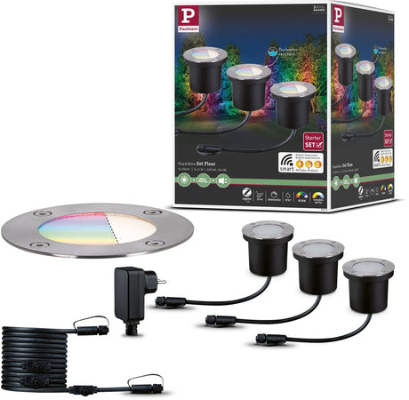 Paulmann Plug Shine LED Ground Lampa Wpuszczana Inteligentny Dom Zigbee 3.0 RGBW Zestaw Podstawowy IP67 RGBW+ 3x3.7W Srebrny