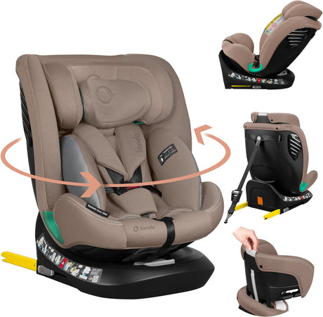 Fotelik samochodowy Lionelo Bastiaan One w rozmiarze i-size – górny pasek ISOFIX 4 w 1 – tył do przodu – podstawa EasyTurt obracana o 360° – regulowany zagłówek z pianki zapamiętującej kształt – 40–150 cm – długie użytkowanie wysoki poziom bezpieczeństwa