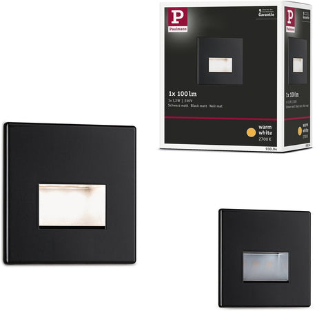 Kinkiet wpuszczany LED Paulmann Edge – czarny mat – 2700k ciepła biel – 1,2w – 50 lm – 230v – oświetlenie schodów ściennych