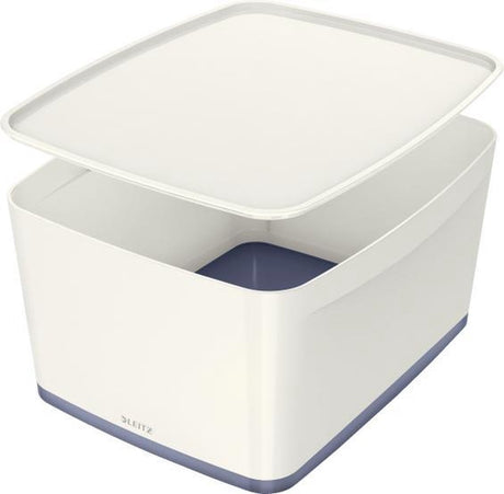 Pudełko do przechowywania Leitz mybox z pokrywką - taca sortująca do domowego biura - szaro-biała - 1 szt