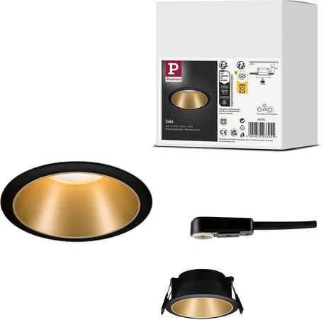 Kolumna lampy wpuszczanej Paulmann okrągła 88 mm gu10 max. 10w 230v z możliwością ściemniania, kolor czarny, złoty mat