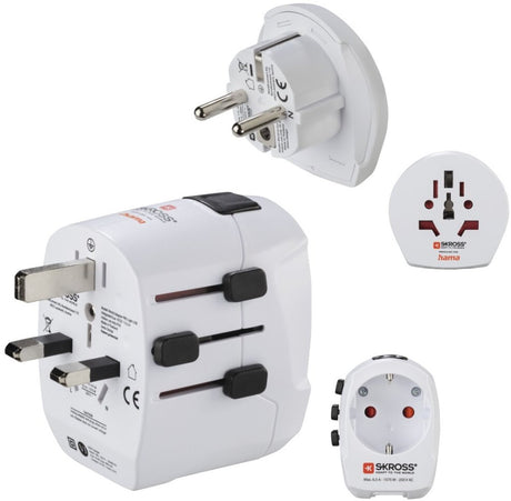 Hama skross by travel plug - world travel pro - eur (typ e, f) do świata - w tym. świat do eur - 2x USB-A - biały