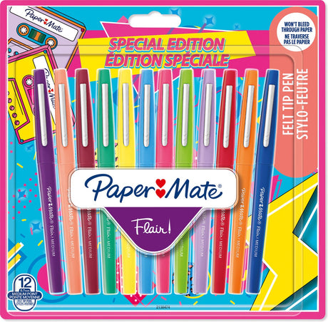 Flamastry Paper Mate Flair | punkt średni (0,7 mm) | różne kolory retro | 12 sztuk