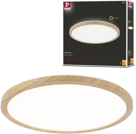 Panel LED Paulmann atria połysk podświetlenie ip44 okrągły 293 mm 16w 1600lm 3000k wygląd drewna