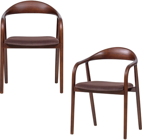 Woood bran eetkamerstoel beukenhout frame - velvet - bruin - set van 2