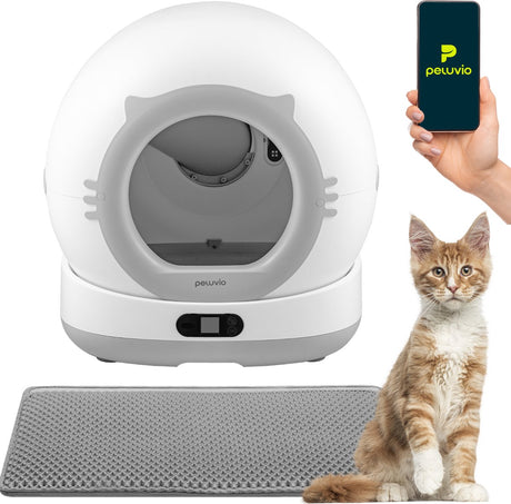 Kuweta automatyczna Peluvio Pearl - samoczyszcząca kuweta 72l - bezpieczna z czujnikiem ruchu - pojemnik na odpady 7l - aplikacja WiFi - kamera 1080p - odpowiednia dla kotów o wadze 1–10 kg