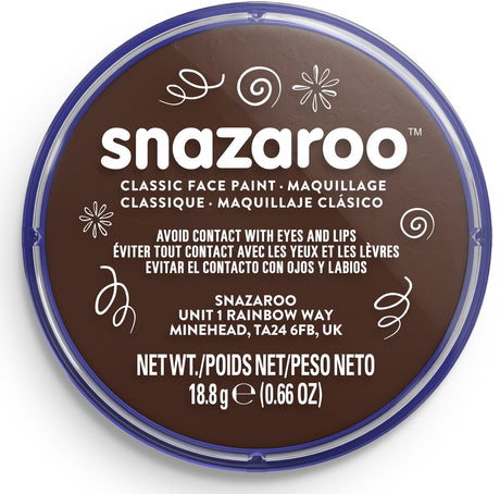 Snazaroo 1118999 - ciemny brąz - 18ml aqua face paint dziecięca farba do twarzy dla dzieci i dorosłych
