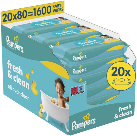 Pampers fresh clean - billendoekjes - schoon van top tot teen - 20 verpakkingen van 80 doekjes = 1600 babydoekjes