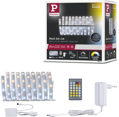 Podstawowy zestaw taśm led Paulmann maxled 250 3 m przestrajalny biały 3 m powlekany ip44 11 w 270 lm m 30 diod led m przestrajalny biały 24 V