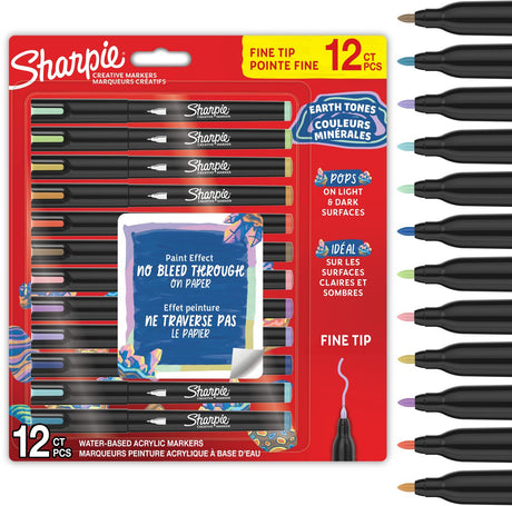 Markery kreatywne Sharpie, pisaki z farbą akrylową | odcienie ziemi | markery farbowe na bazie wody | słuszna uwaga | artykuły do ​​rękodzieła artystycznego | różne kolory | 12 sztuk