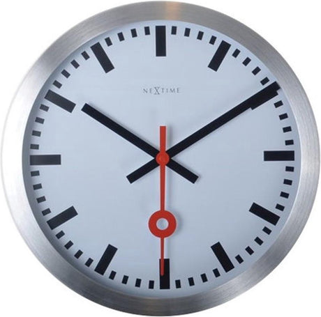 Stacja Nexttime – zegar ścienny – 35 cm – szczotkowane aluminium – biały